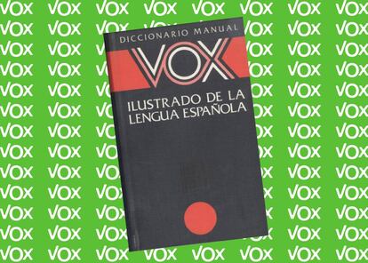 Uno de los diccionarios VOX sobre el logo del partido Vox, una coincidencia que ha molestado a la editorial del primero.