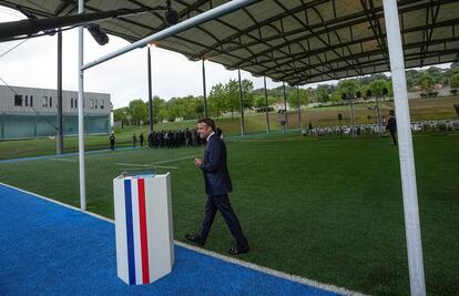 El presidente francés, Emmanuel Macron, en un encuentro con los medios este jueves antes del inicio del lanzamiento del Consejo Nacional de la Refundación.