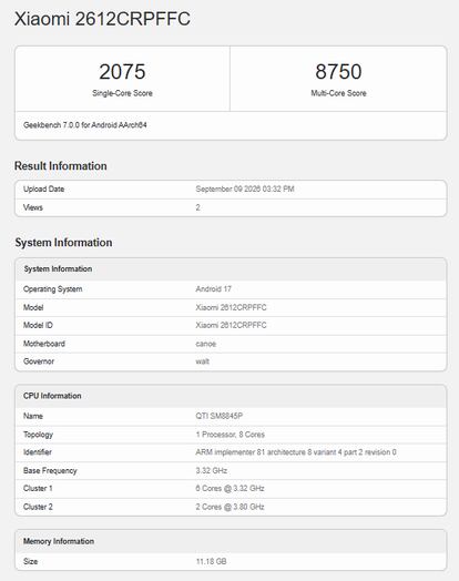 Xiaomi Pad 9 Pro en Geekbench
