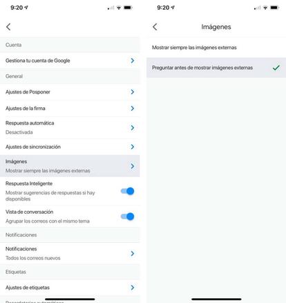 Preguntar antes de mostrar imágenes externas en Gmail.