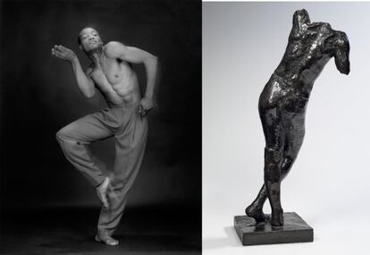 A la izquierda, 'Bill T. Jones' (1985), de Mapplethorpe. 'Génie funéraire' (hacia 1898), de Rodin.