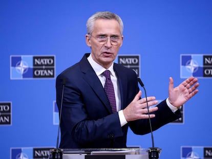 NATO Secretary General Jens Stoltenberg holds a press conference at the end of a two-day meeting of the alliance's Defence Ministers at the NATO headquarters in Brussels on February 15, 2023.