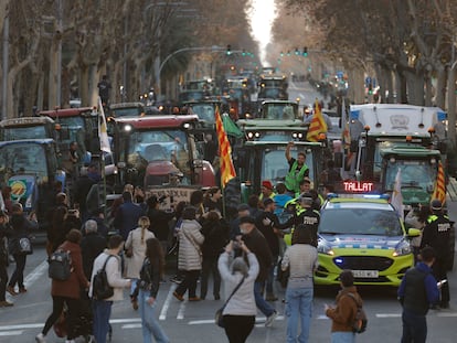 Tractores en el paseo de Gràcia de Barcelona, la pasada semana.