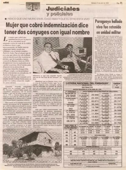 Publicación del ABC Color sobre la estafa de Castorina, del 21 de abril de 2000.