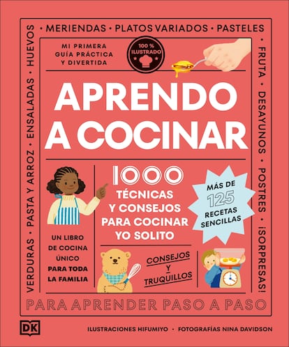 Portada de 'Aprendo a cocinar', de Editorial DK. Las ilustraciones de su interior son de HifuMiyo y las fotografías de Nina Davidson.
