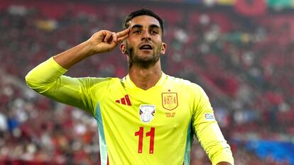 Ferran Torres celebra su gol ante Albania.