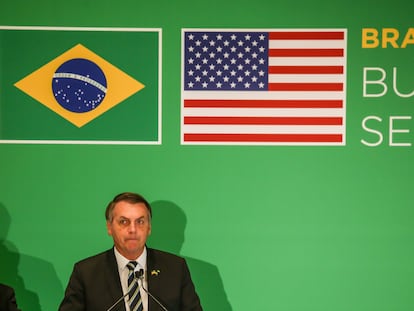 Presidente Bolsonaro fala durante um seminário na Flórida, em Miami, em março de 2020.