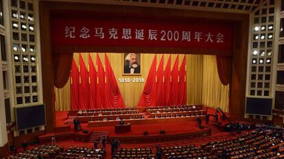 O presidente chinês, Xi Jinping, durante um discurso em maio pelo 200º aniversário do nascimento de Marx