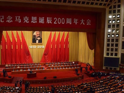 O presidente chinês, Xi Jinping, durante um discurso em maio pelo 200º aniversário do nascimento de Marx