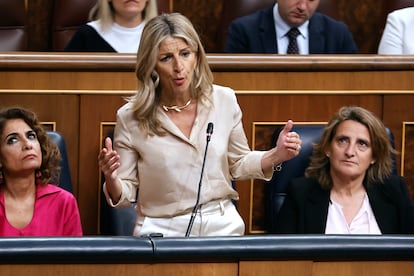 Yolanda Díaz, durante la sesión de control al Gobierno celebrada este miércoles en el Congreso.