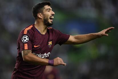 Luis Suárez, durante el partido contra el Sporting en el Jose Alvalade.