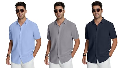 camisa lino manga corta para hombre