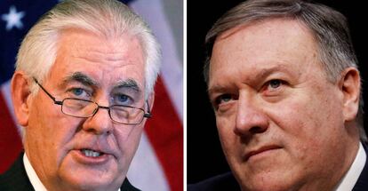 El ex secretario de Estado de EE UU, Rex Tillerson, y su sucesor, Mike Pompeo.