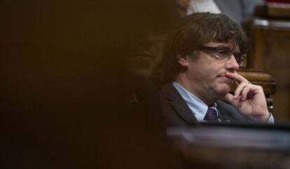 Puigdemont, durante el pleno de la ley de ruptura.