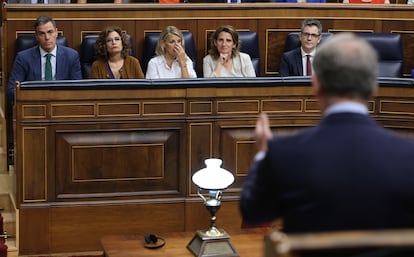 Alberto Núñez Feijóo, durante una intervención en una sesión de control al Gobierno en el Congreso.