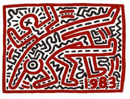 Obra acrílica de Keith Haring de 1984.