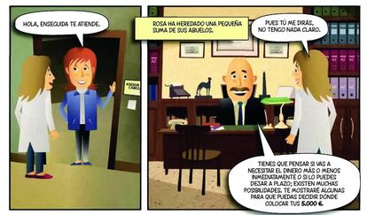 Dos viñetas del cómic editado por el banco.