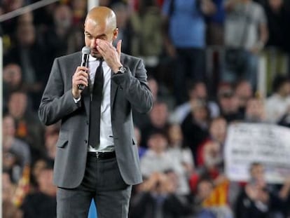 Guardiola, en su despedida en el Camp Nou.