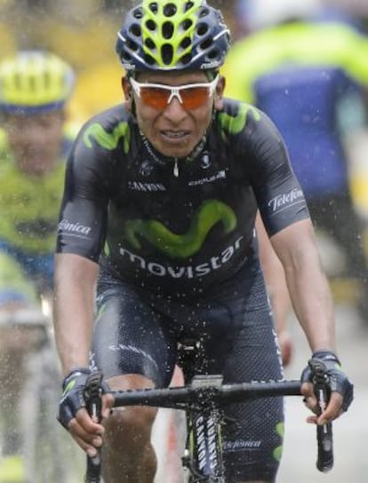 Quintana cruza la meta, cuarto clasificado en la quinta etapa del Tour de Romandía.