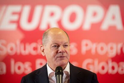 El canciller alemán Olaf Scholz, este sábado a su llegada al Congreso del Partido Socialista Europeo en el Palacio de Congresos de Málaga.