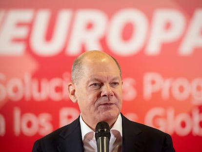 El canciller alemán Olaf Scholz, este sábado a su llegada al Congreso del Partido Socialista Europeo en el Palacio de Congresos de Málaga.