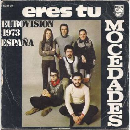 Portada del disco que se lanzó con 'Eres tú' y el reclamo de su parcicipación en Eurovisión. Quedaron los segundos por detrás del país anfitrión, Luxemburgo.