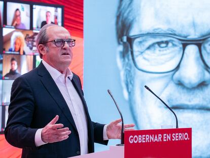 El candidato del PSOE a las elecciones autonómicas de la Comunidad de Madrid, Ángel Gabilondo, en un acto de campaña el pasado sábado.