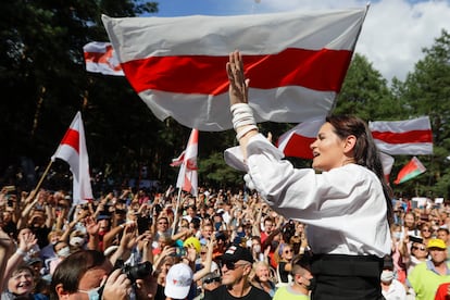 Acto de campaña de Tijanóvskaya, el pasado domingo agosto en Brest.