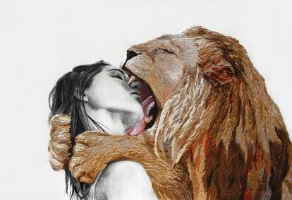 La peruana Ana Teresa Barboza construye escenas con dibujo y bordado con estos Animales familiares (2011).