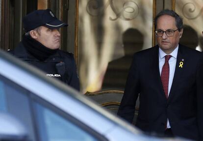 El 'president' de la Generalitat, Quim Torra, abandona el Tribunal Supremo después del receso para comer.