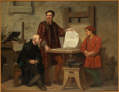 'La invenció de l'art de la impressió o Gutenberg a la feina', de Corneille Seghers (1814-1869).