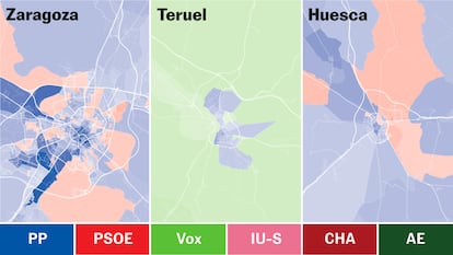 Los resultados de las elecciones en Aragón, calle a calle