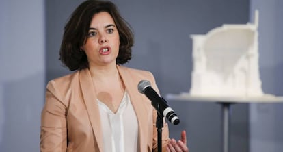 La vicepresidenta del Gobierno de España, Soraya Sáenz de Santamaría, este viernes en Nueva York.