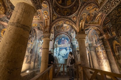 The elaborate frescoes inside one of Göreme's churches.