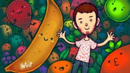 Autorretrato rodeado de frutas.