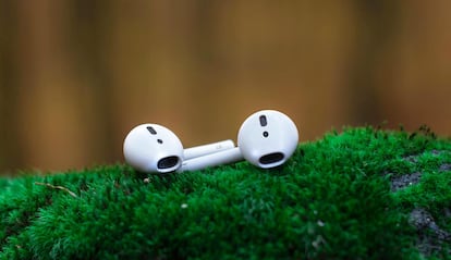 AirPods de Apple encima de musgo