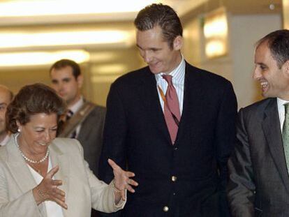 Barber&aacute;, Urdangarin y Camps, durante la inauguraci&oacute;n del Valencia Summit, en 2004. 