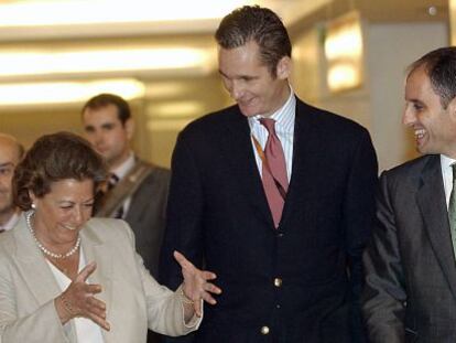 Barberá, Urdangarin y Camps, durante la inauguración del Valencia Summit, en 2004.