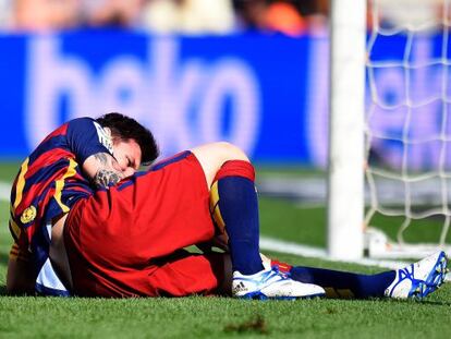 Messi, tras caer lesionado contra Las Palmas.