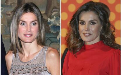 A la izquierda, doña Letizia en 2008 y, a la derecha, en 2018.