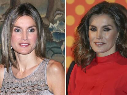 A la izquierda, doña Letizia en 2008 y, a la derecha, en 2018.