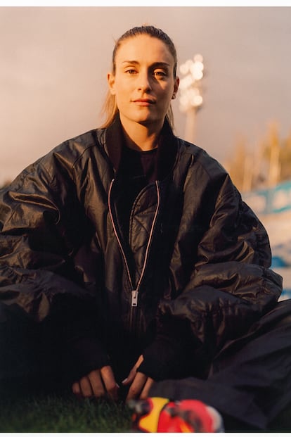 Alexia Putellas wearing a Nike T-shirt and a bomber jacket and pants, both by Isabel Marant.