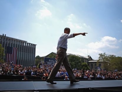 Obama llega a uno de sus m&iacute;tines la semana pasada en Pittsburgh, en el Estado clave de Pensilvania