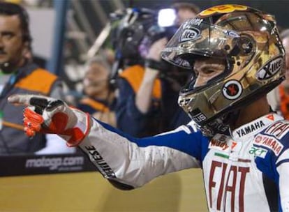 Jorge Lorenzo celebra su segundo puesto en Qatar.