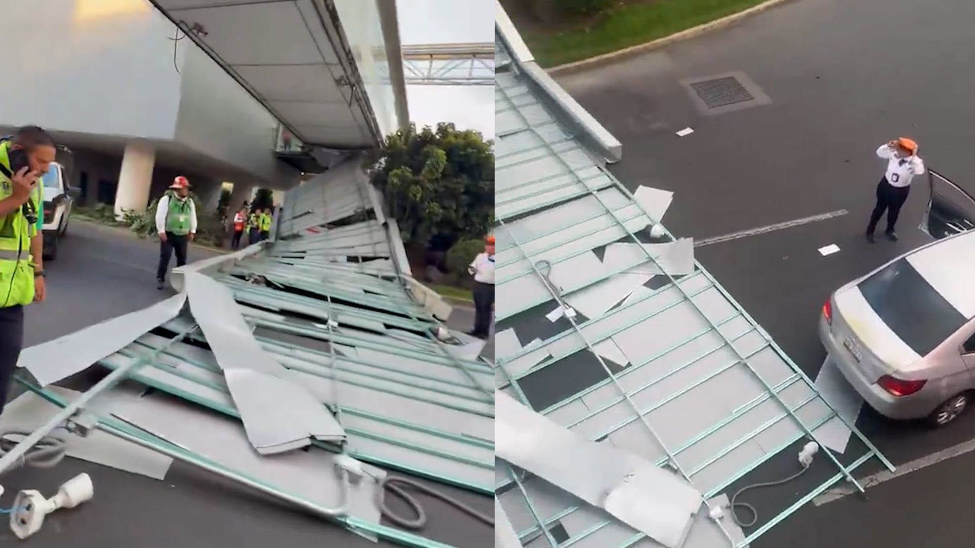 Una conductora herida al caerle encima parte de un puente peatonal del aeropuerto de Ciudad de México