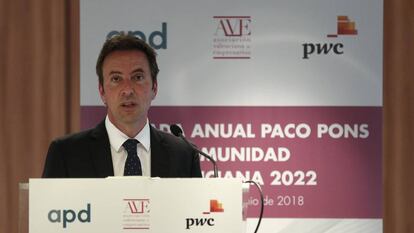 El director general del Sabadell, Carlos Ventura, durante su intervención en Valencia.