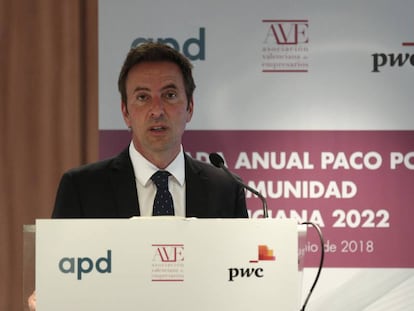 El director general del Sabadell, Carlos Ventura, durante su intervención en Valencia.