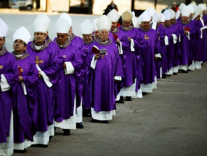 Los obispos españoles durante la peregrinación al Santuario del Sagrado Corazón en Getafe, en abril de 2019, durante su reunión plenaria.