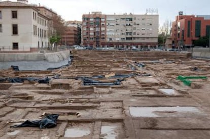 Imagen de las excavaciones arqueológicas de la Murcia árabe, inundadas por las lluvias.