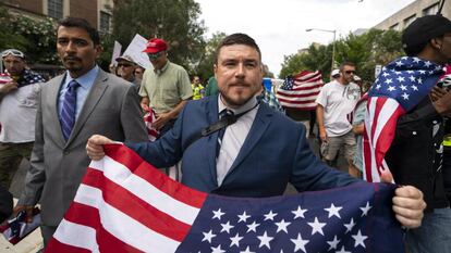 Jason Kessler, o organizador do protesto do ano passado em Charlottesville e deste domingo em Washington.